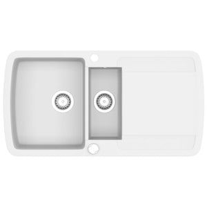 Lavello da Cucina in Granito Vasca Doppia-Lavandino-Lavabo Bianco 839290