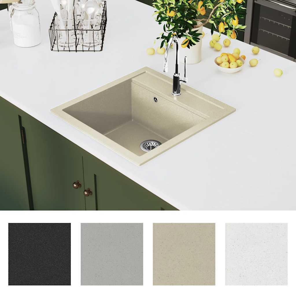 Lavello da Cucina in Granito Vasca Singola-Lavandino-Lavabo Beige 480573