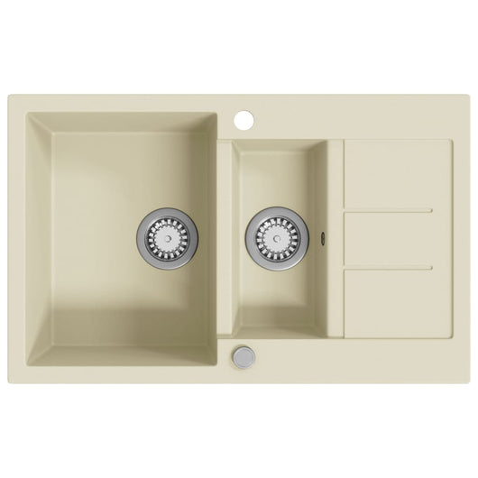 Lavello da Cucina in Granito Vasca Doppia-Lavandino-Lavabo Beige 978554