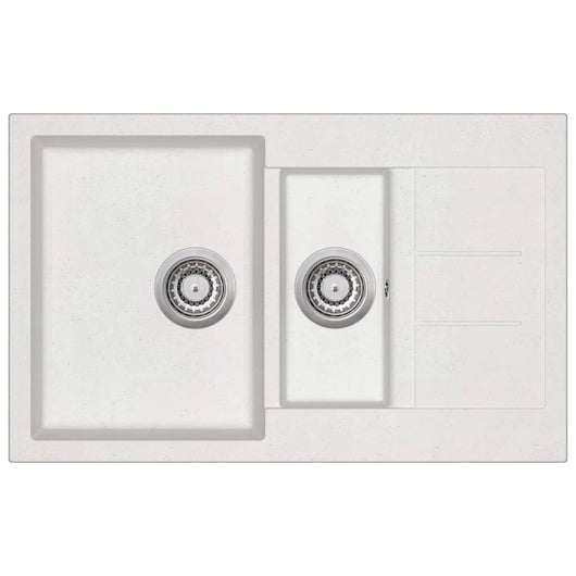 Lavello cucina doppia vasca 80 x 50 cm granito bianco 02_0002344