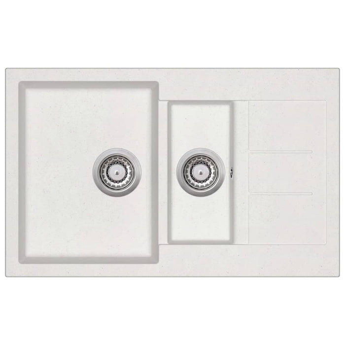 Lavello cucina doppia vasca 80 x 50 cm granito bianco 02_0002344