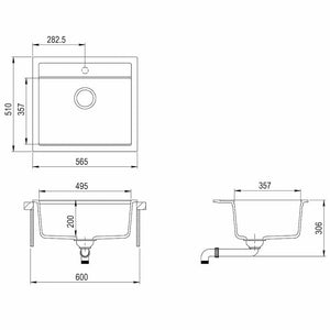 Lavello da Cucina in Granito Vasca Singola Beige 144862
