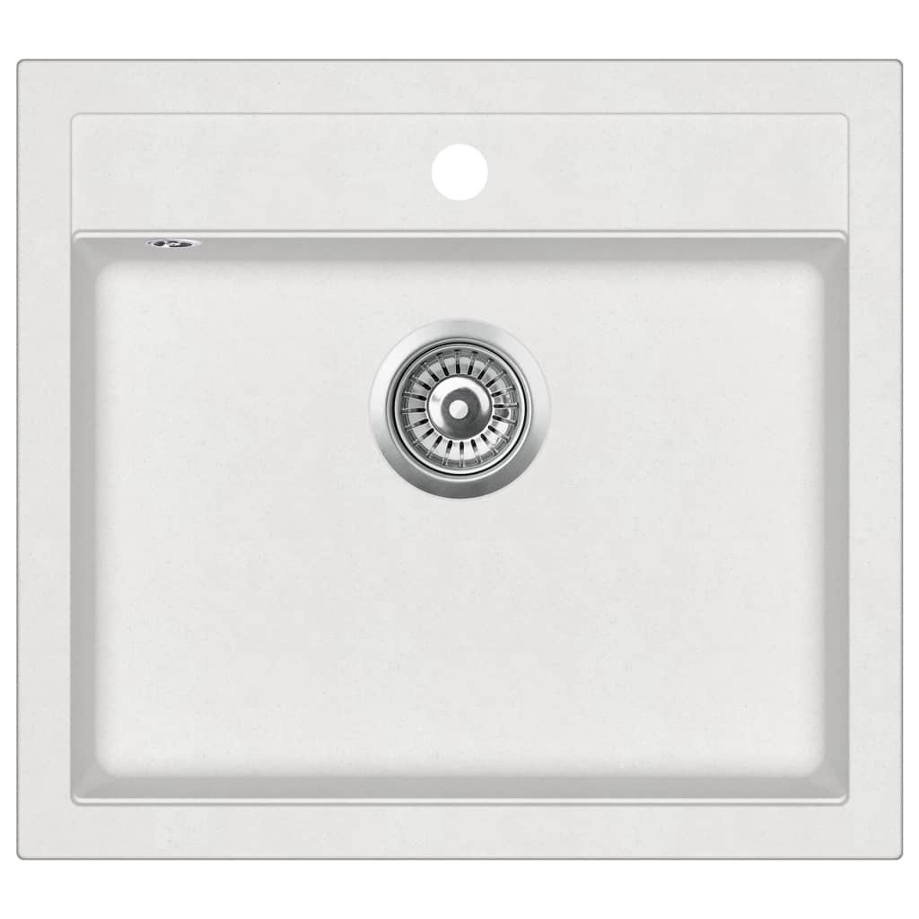 Gocciolatoio per lavello da cucina, vasca sottopiano singola reversibile con foro di montaggio per rubinetto e dispenser di sapone, per interni casa, 56,5 x 51 cm, granito bianco 02_0002348