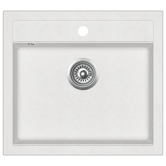 Gocciolatoio per lavello da cucina, vasca sottopiano singola reversibile con foro di montaggio per rubinetto e dispenser di sapone, per interni casa, 56,5 x 51 cm, granito bianco 02_0002348