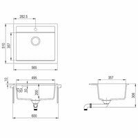 Lavello da Cucina in Granito Vasca Singola-Lavandino-Lavabo Bianco 488394