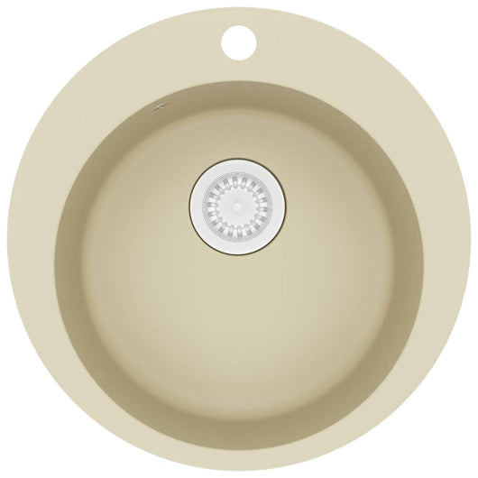 Lavello da Cucina in Granito Vasca Singola-Lavandino-Lavabo Tonda Beige