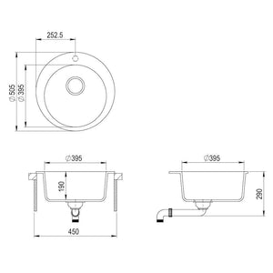 Lavello da Cucina in Granito Vasca Singola Tonda Bianco 144865