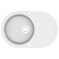 Lavello da Cucina in Granito Vasca Singola-Lavandino-Lavabo Ovale Bianco