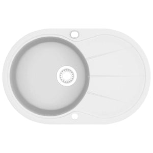 Lavello da Cucina in Granito Vasca Singola-Lavandino-Lavabo Ovale Bianco