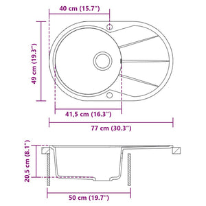 Lavello da Cucina in Granito Vasca Singola Ovale Bianco