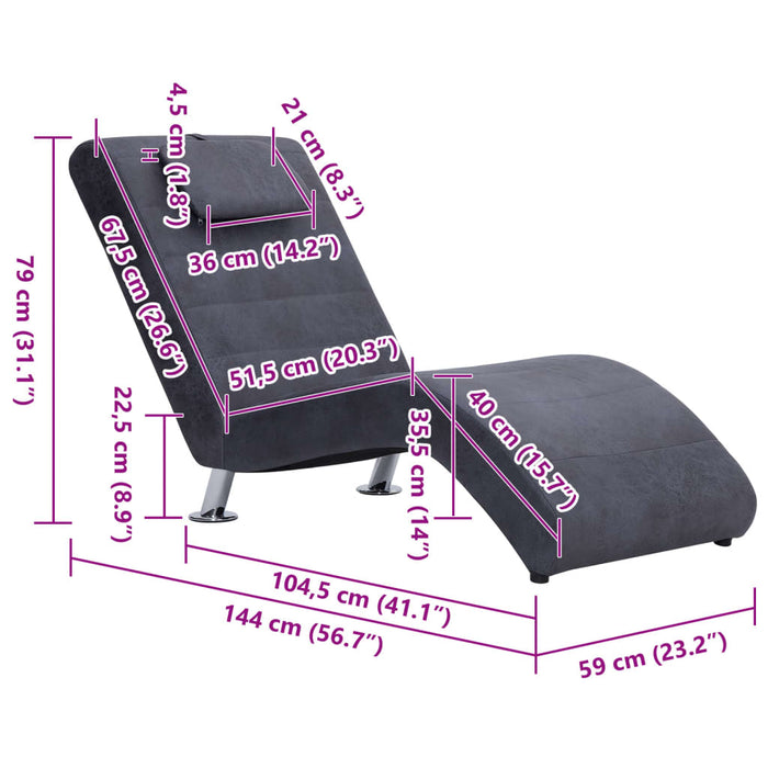 Sdraio con Cuscino Grigia in Pelle Sintetica Scamosciata