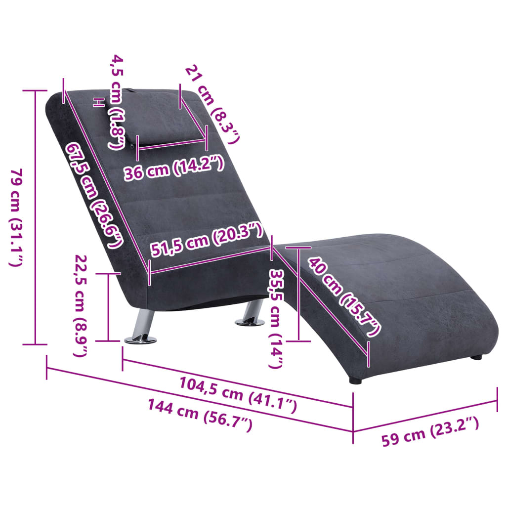 Sdraio con Cuscino Grigia in Pelle Sintetica Scamosciata 281283