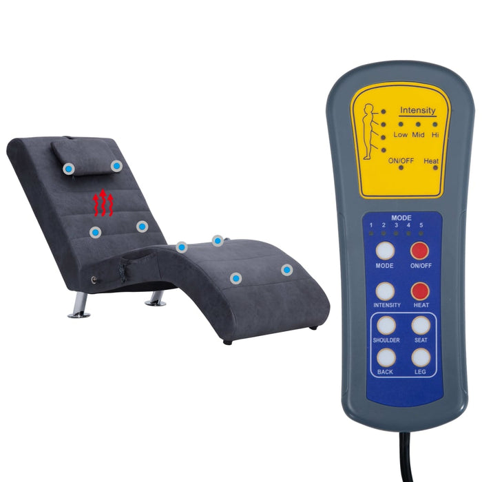 vidaXL Sdraio Massaggiante con Cuscino Grigia Similpelle Scamosciata