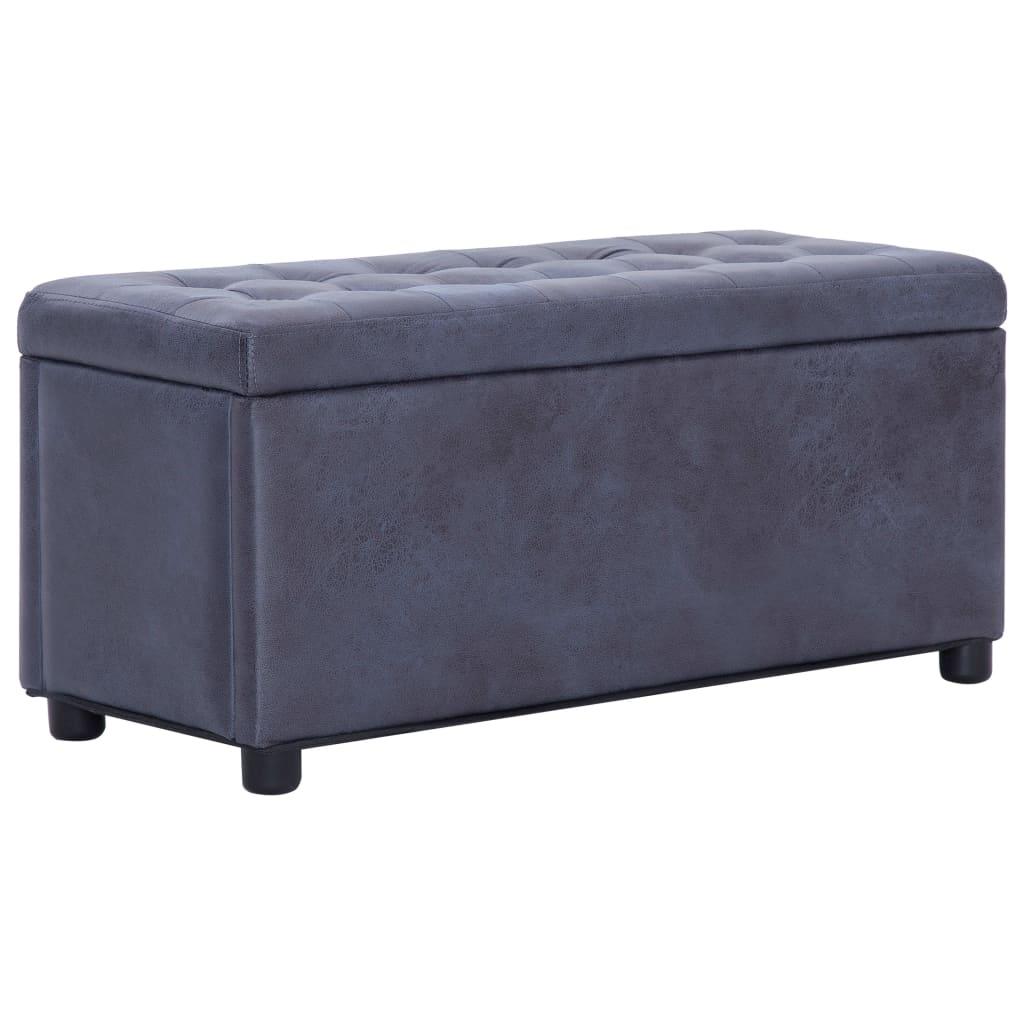 Panca pouf sgabello contenitore pouf mobili 87 cm pelle scamosciata sintetica grigia 3002129