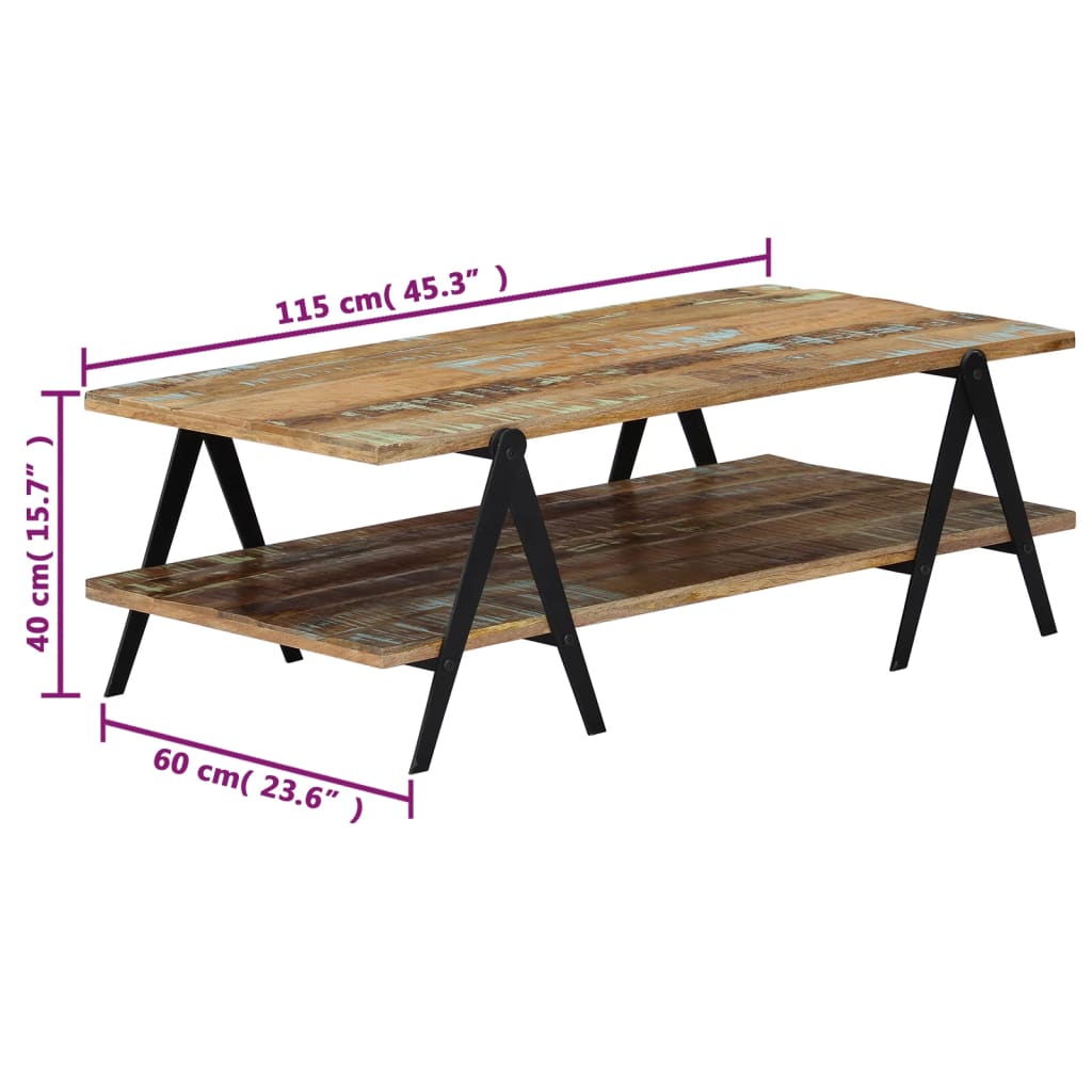 Tavolino da CaffÃ¨ 115x60x40 cm in Legno Massello di Recupero cod mxl 21678