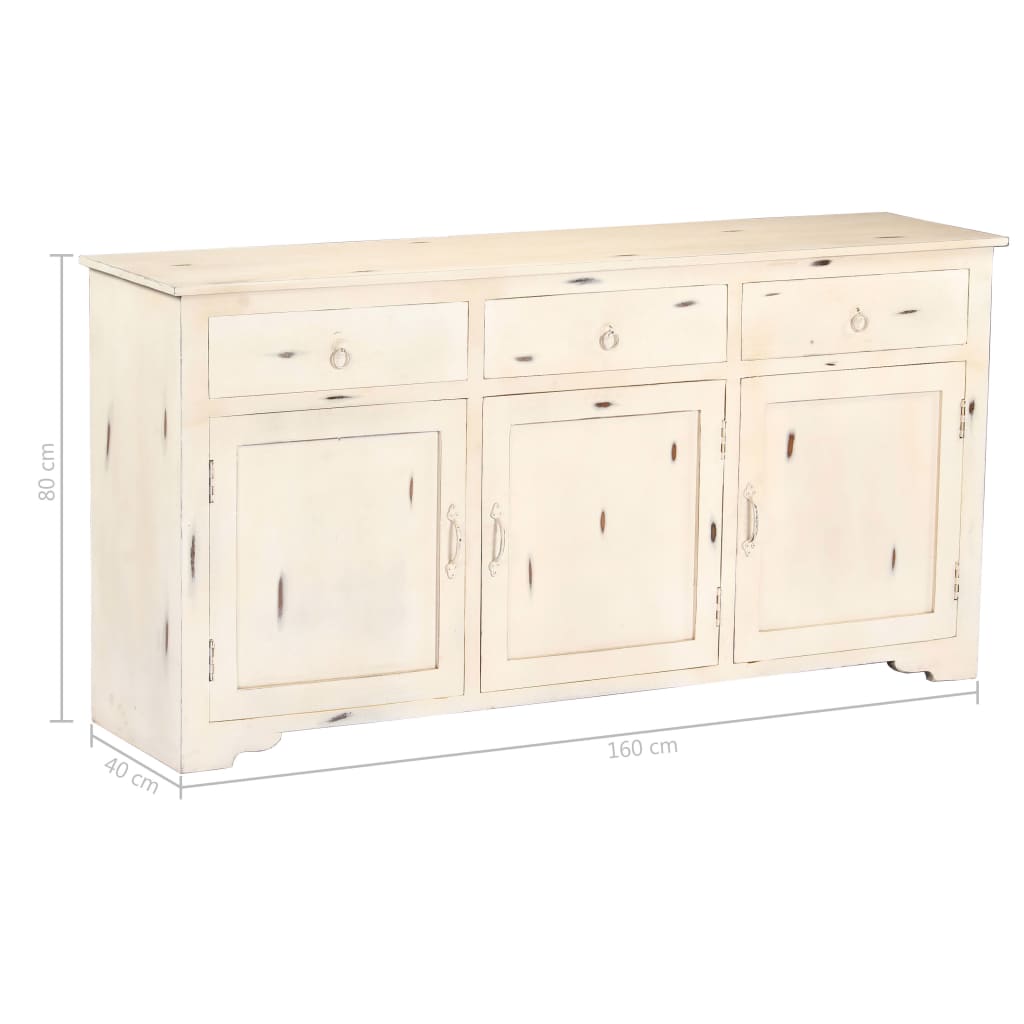 Credenza Bianca 160x40x80 cm Legno Massello di Mango 247663