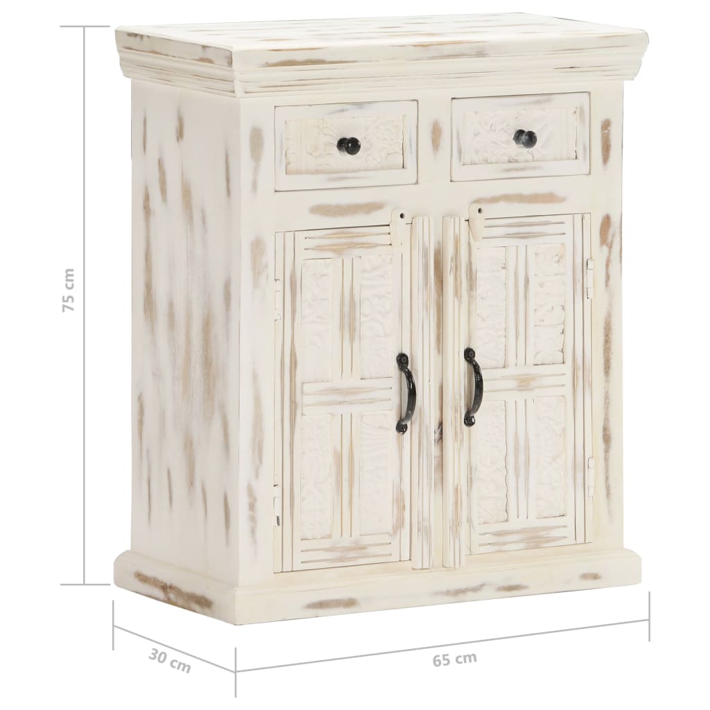 Credenza Bianca 65x30x75 cm in Legno Massello di Mango 249871
