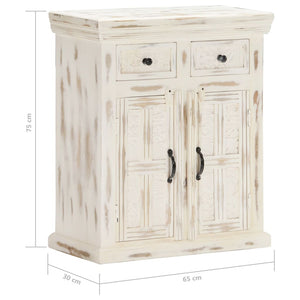 Credenza Bianca 65x30x75 cm in Legno Massello di Mango 249871