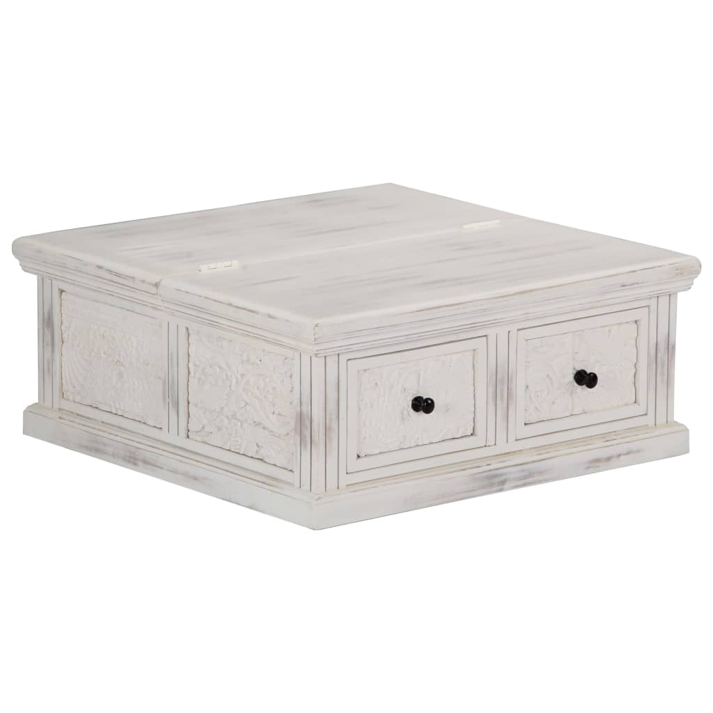 Tavolino da Salotto Bianco 70x70x30 cm Legno Massello di Mango 249872