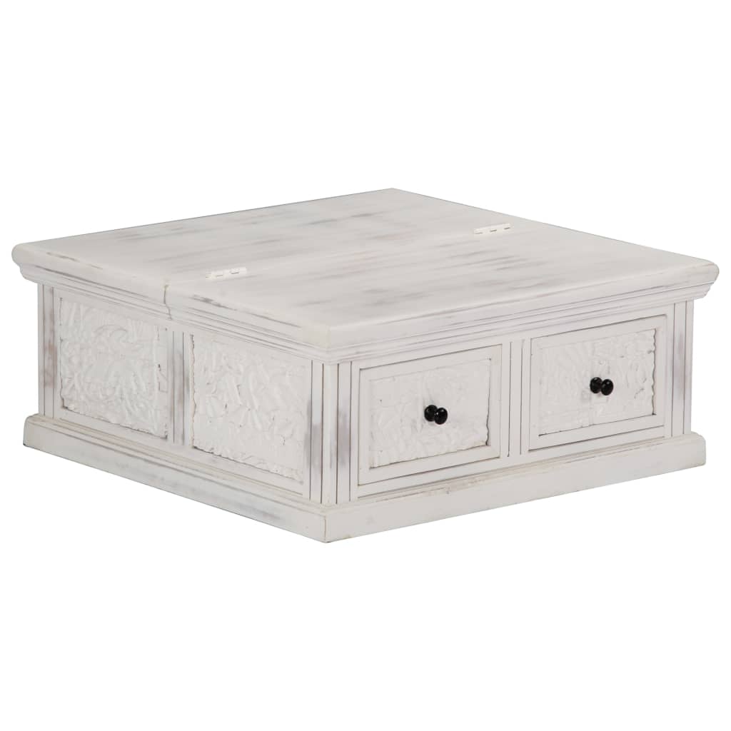 Tavolino da Salotto Bianco 70x70x30 cm Legno Massello di Mango 249872