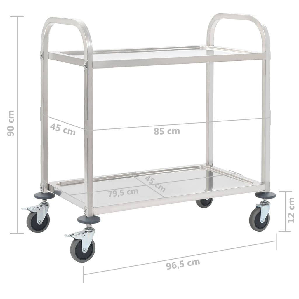 Carrello da Cucina a 2 Livelli-Scaffale per Cucina 96,5x55x90 cm in Acciaio Inox