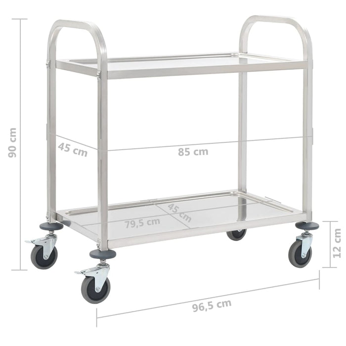 Carrello da Cucina a 2 Livelli-Scaffale per Cucina 96,5x55x90 cm in Acciaio Inox
