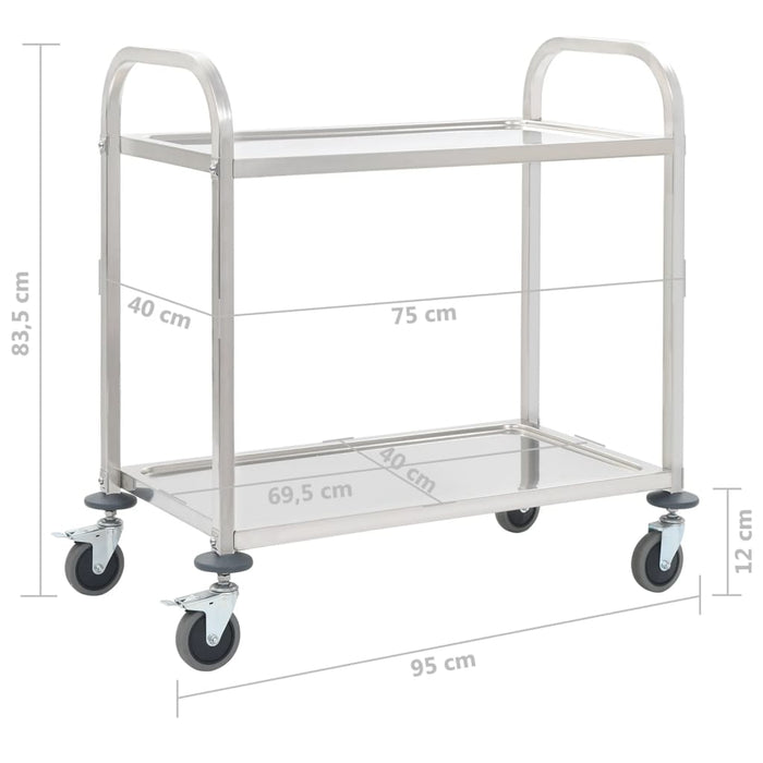 Carrello da Cucina a 2 Livelli-Scaffale per Cucina 95x45x83,5 cm in Acciaio Inox