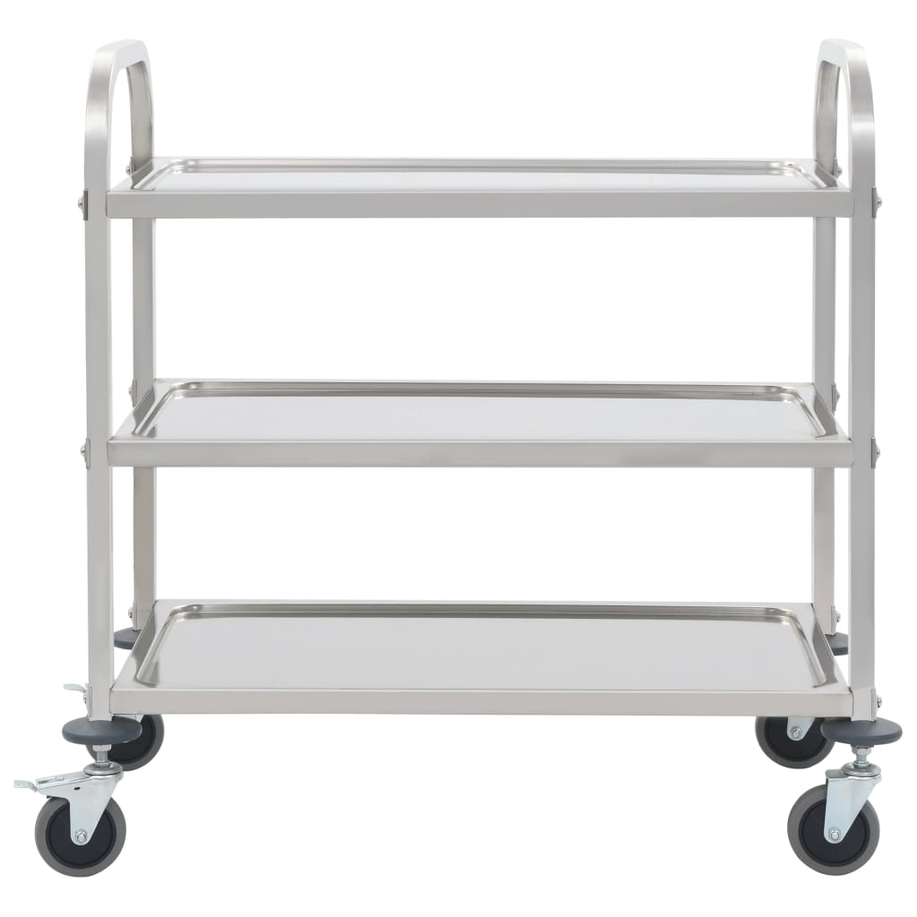 Carrello da Cucina a 3 Livelli-Scaffale per Cucina 96,5x55x90 cm in Acciaio Inox
