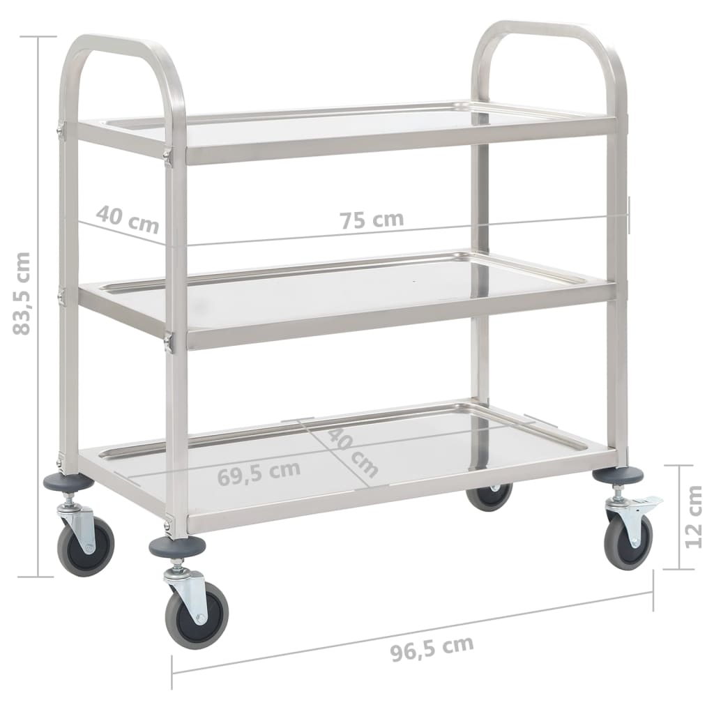 Carrello da Cucina a 3 Livelli-Scaffale per Cucina 95x45x83,5 cm in Acciaio Inox