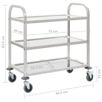 Carrello da Cucina a 3 Livelli-Scaffale per Cucina 95x45x83,5 cm in Acciaio Inox