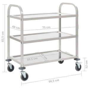 Carrello da Cucina a 3 Livelli-Scaffale per Cucina 95x45x83,5 cm in Acciaio Inox