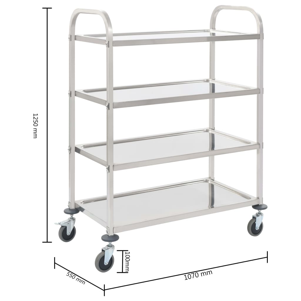 Carrello da Cucina a 4 Livelli-Scaffale per Cucina 107x55x125 cm in Acciaio Inox