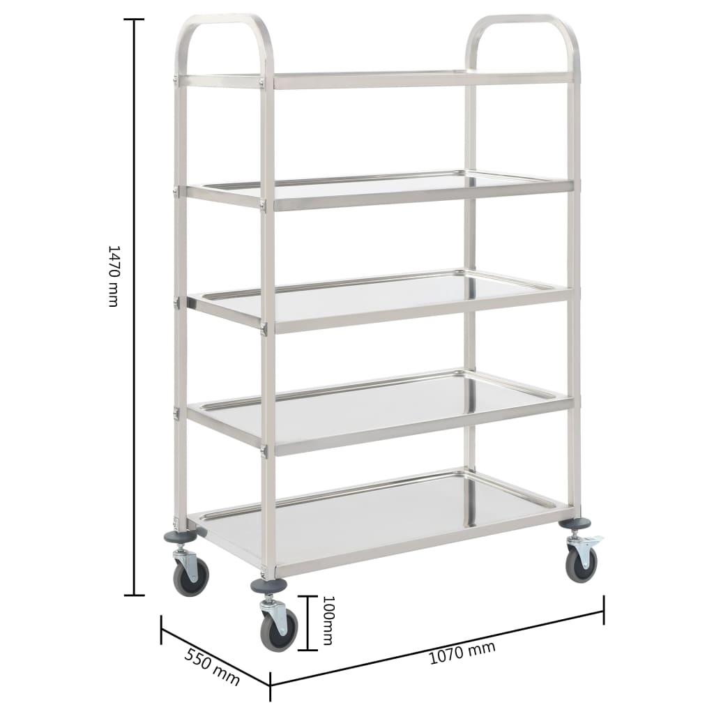 Carrello da Cucina a 5 Livelli-Scaffale per Cucina 107x55x147 cm in Acciaio Inox