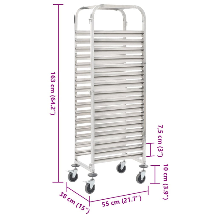 Carrello da Cucina-Scaffale per Cucina per 16 Vassoi 38x55x163 cm in Acciaio Inox