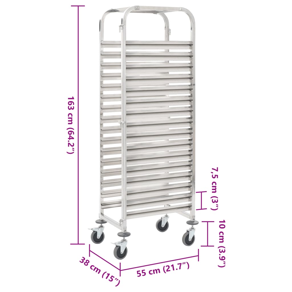Carrello da Cucina per 16 Vassoi 38x55x163 cm in Acciaio Inox 50920