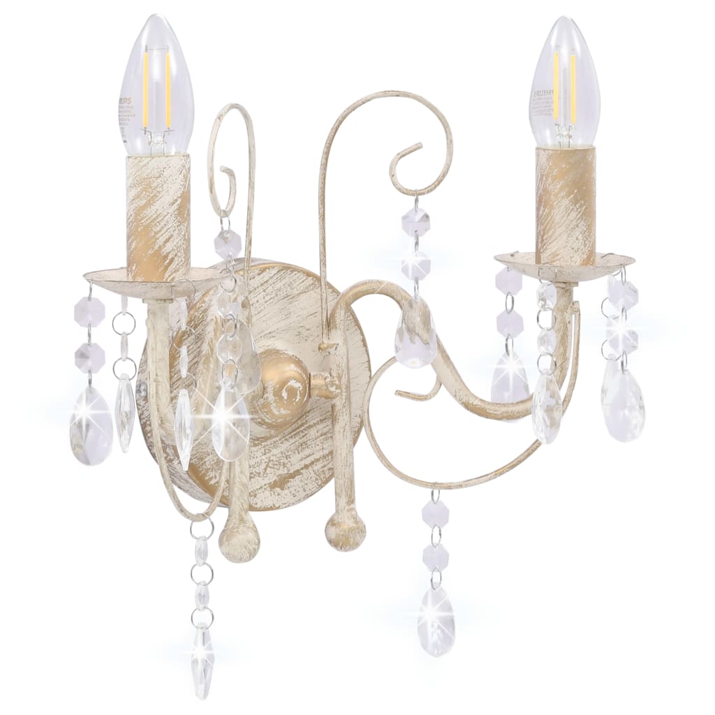 Lampada da Muro con Perle Bianca per 2 Lampadine E14 cod mxl 72557