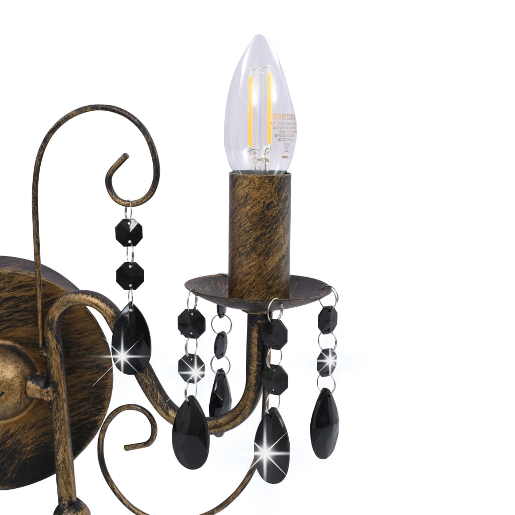 vidaXL Lampada da Muro con Perle Nero Anticato per 2 Lampadine E14