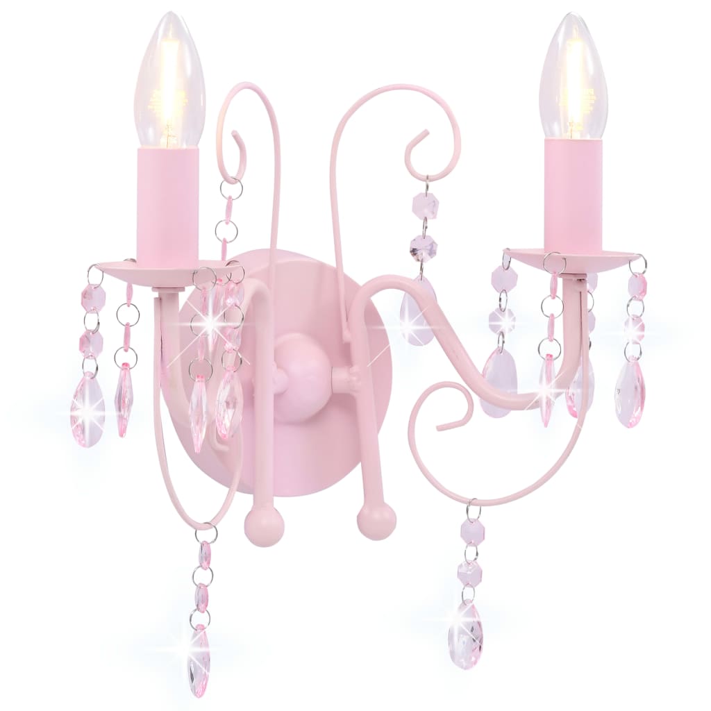 Lampada da Muro con Perle Rosa 2 Lampadine E14 cod mxl 55031