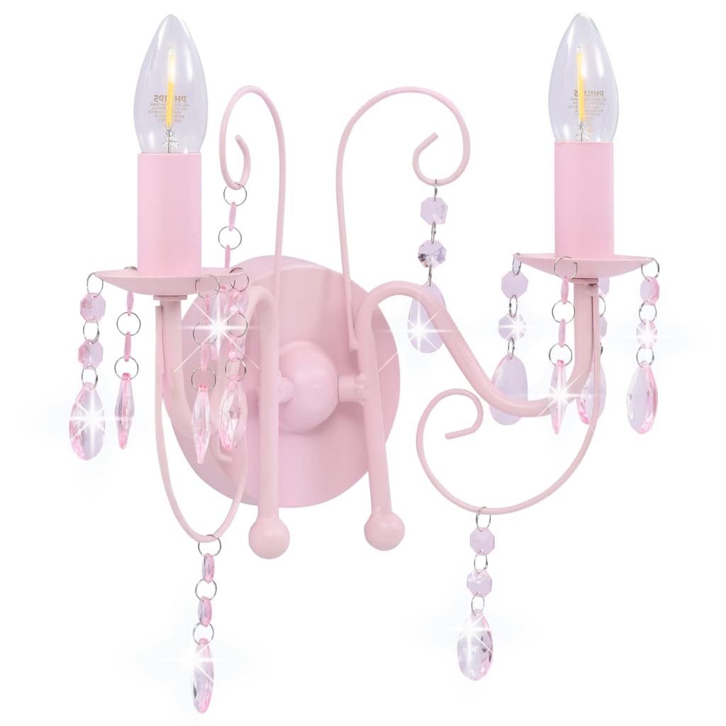 Lampada da Muro con Perle Rosa 2 Lampadine E14 cod mxl 55031