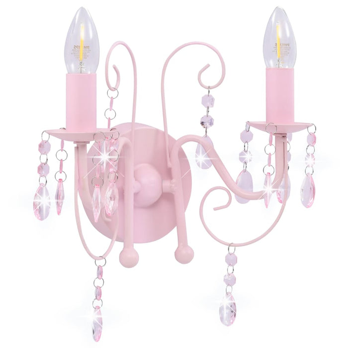 Lampada da Muro con Perle Rosa 2 Lampadine E14 cod mxl 55031