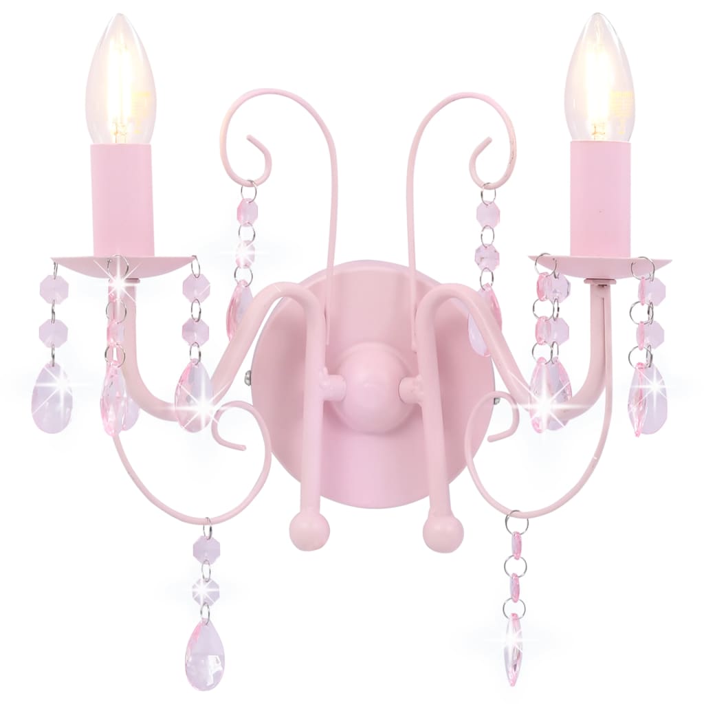 Lampada da Muro con Perle Rosa 2 Lampadine E14 cod mxl 55031
