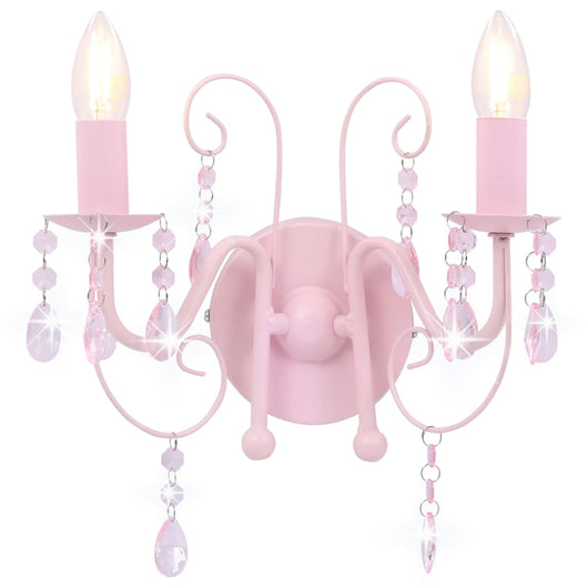 Lampada da Muro con Perle Rosa 2 Lampadine E14 281592