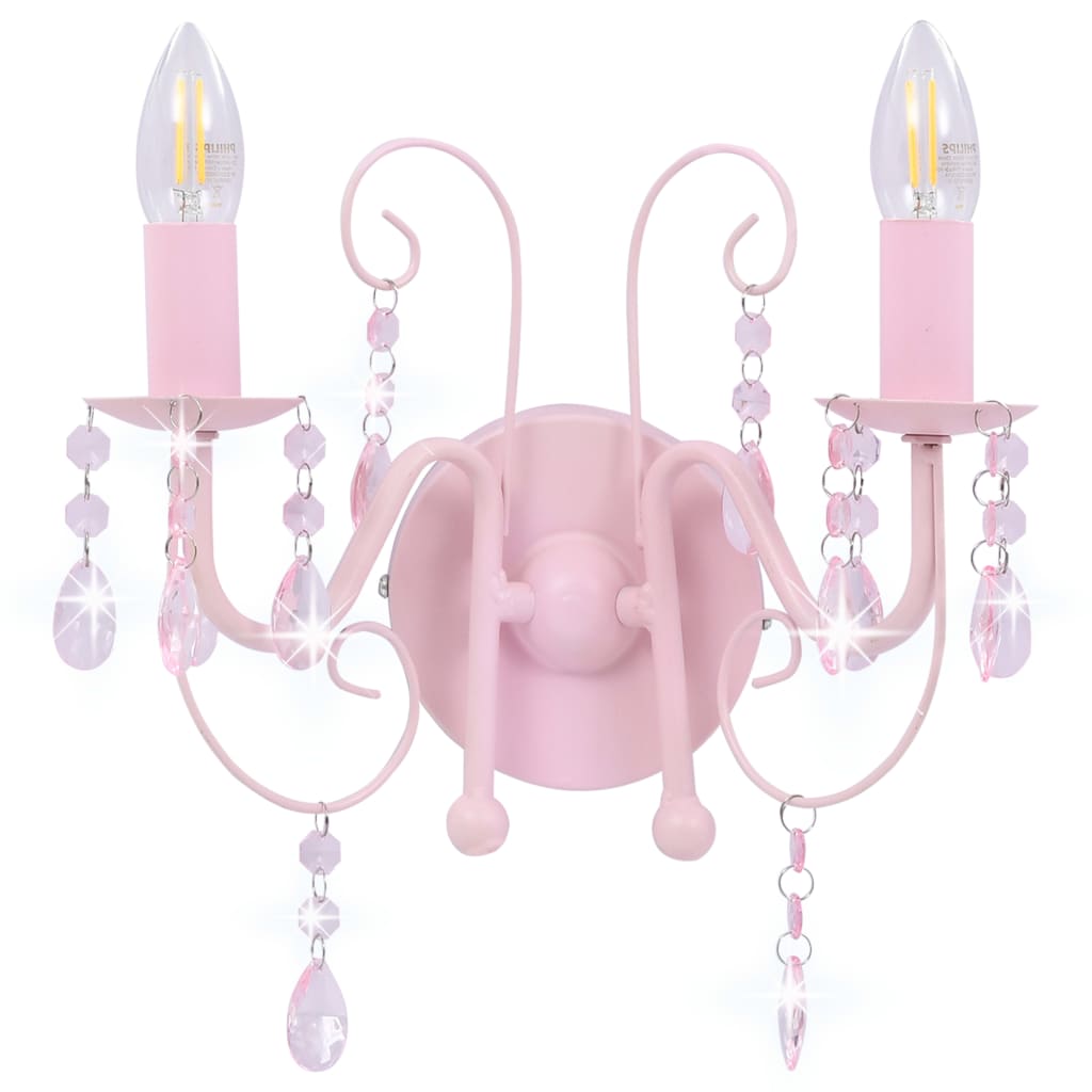 Lampada da Muro con Perle Rosa 2 Lampadine E14 cod mxl 55031
