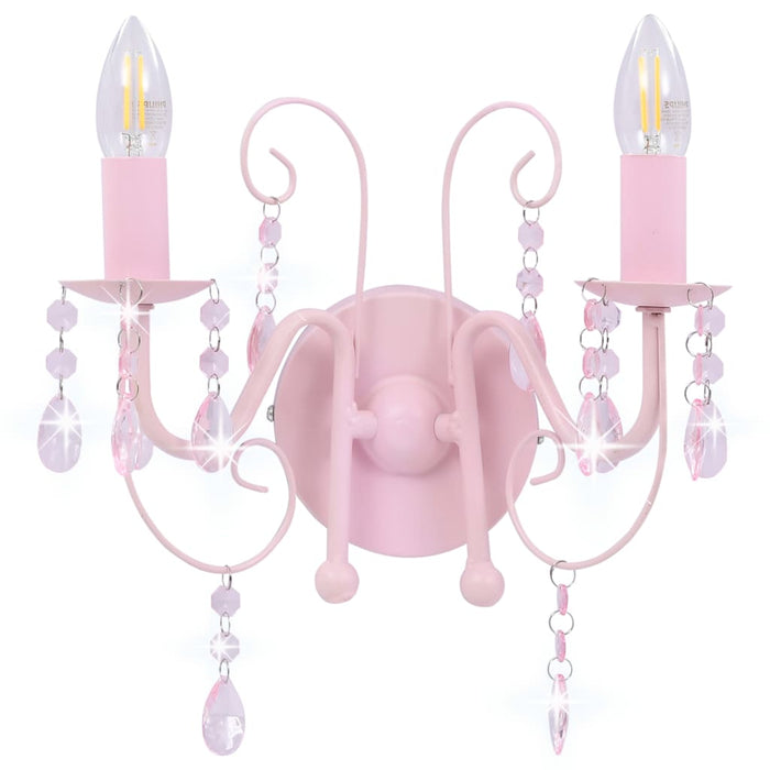 Lampada da Muro con Perle Rosa 2 Lampadine E14 cod mxl 55031
