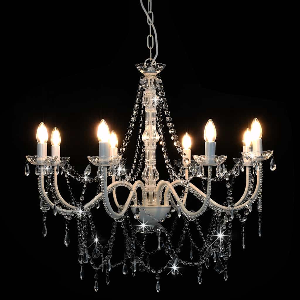 Lampadario con Perline Bianco 8 Lampadine E14 cod mxl 44703