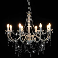 Lampadario con Perline Bianco 8 Lampadine E14 cod mxl 44703