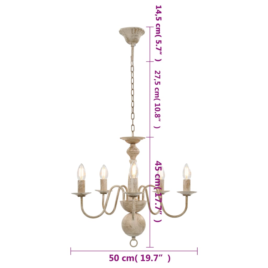 Candelabro Stile Anticato Bianco 5 Lampadine E14 281614
