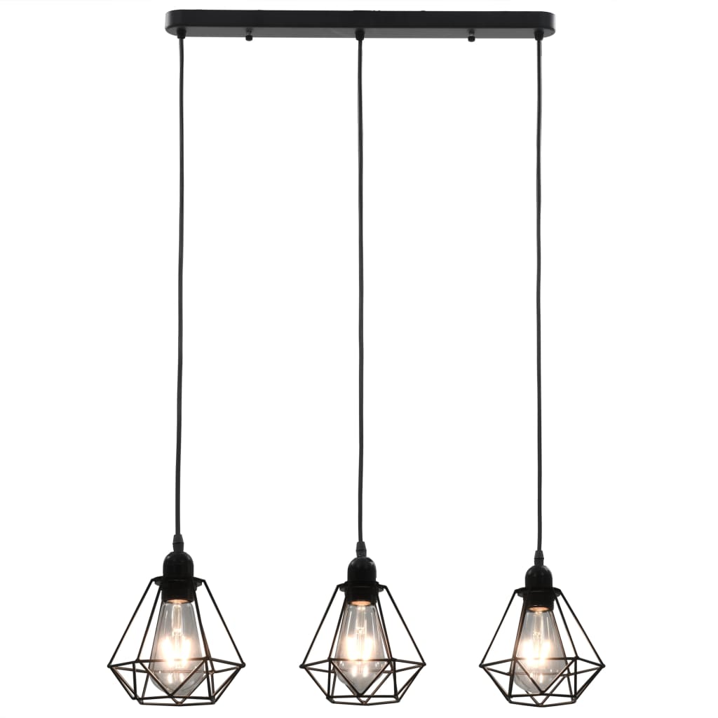 Lampadario con Design Diamante Nero 3 Lampadine E27 281633