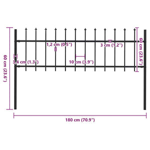 Recinzione Giardino con Punta a Lancia in Acciaio 1,7x0,6m Nera cod mxl 12335