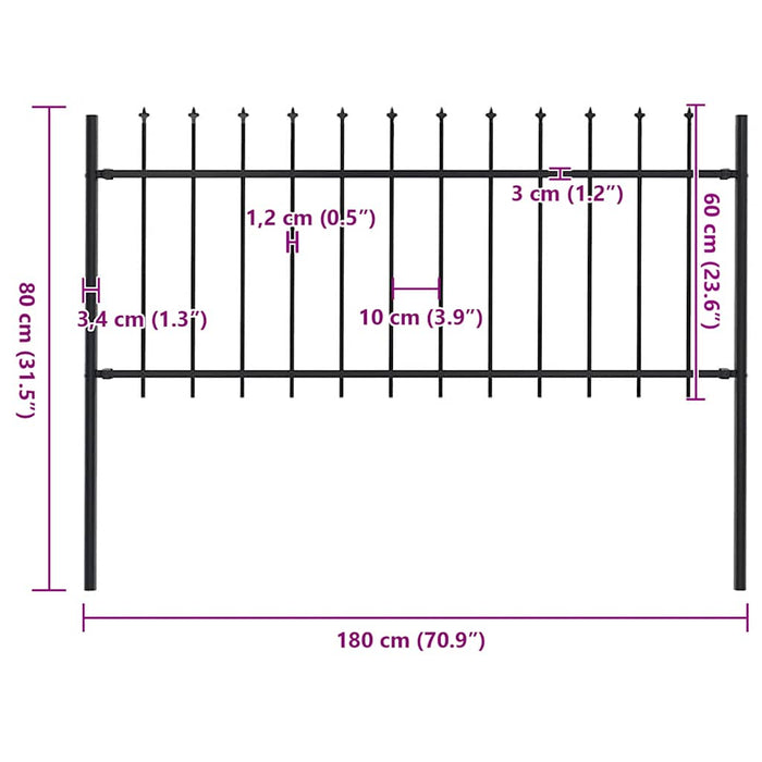 Recinzione Giardino con Punta a Lancia in Acciaio 1,7x0,8m Nera cod mxl 6570